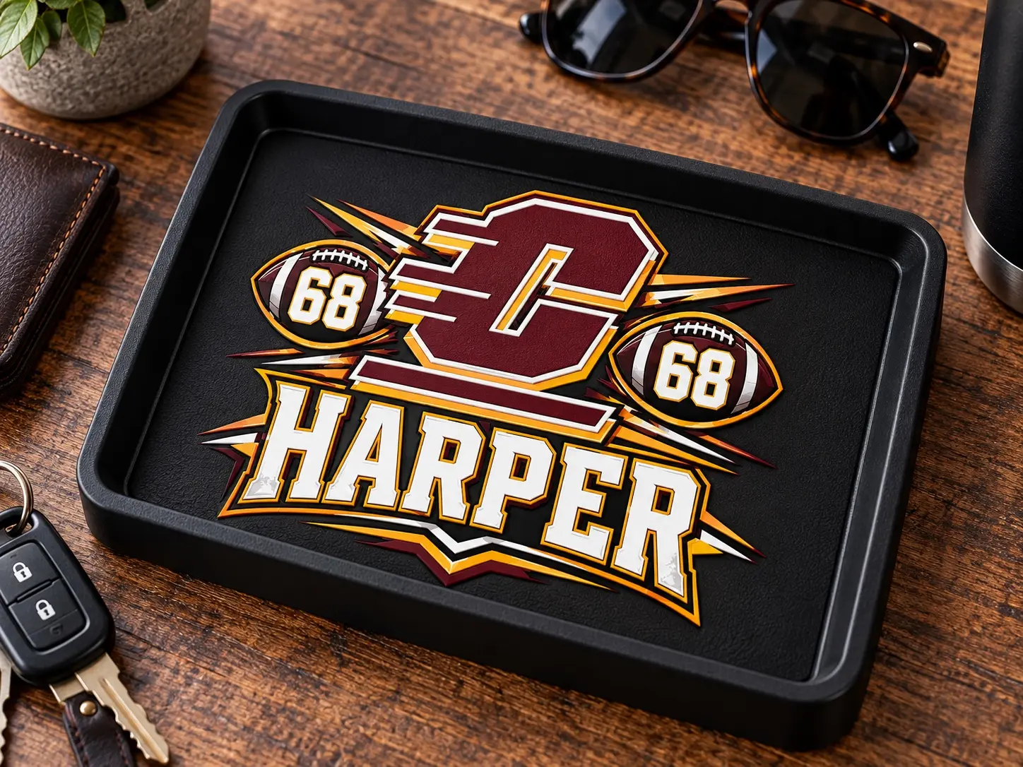 Custom Central Michigan football everyday carry tray